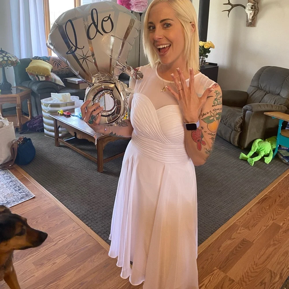 Azazie Scarlett dress in white. Size A6 beautiful bridal shower dress. Worn once - Picture 4 of 5